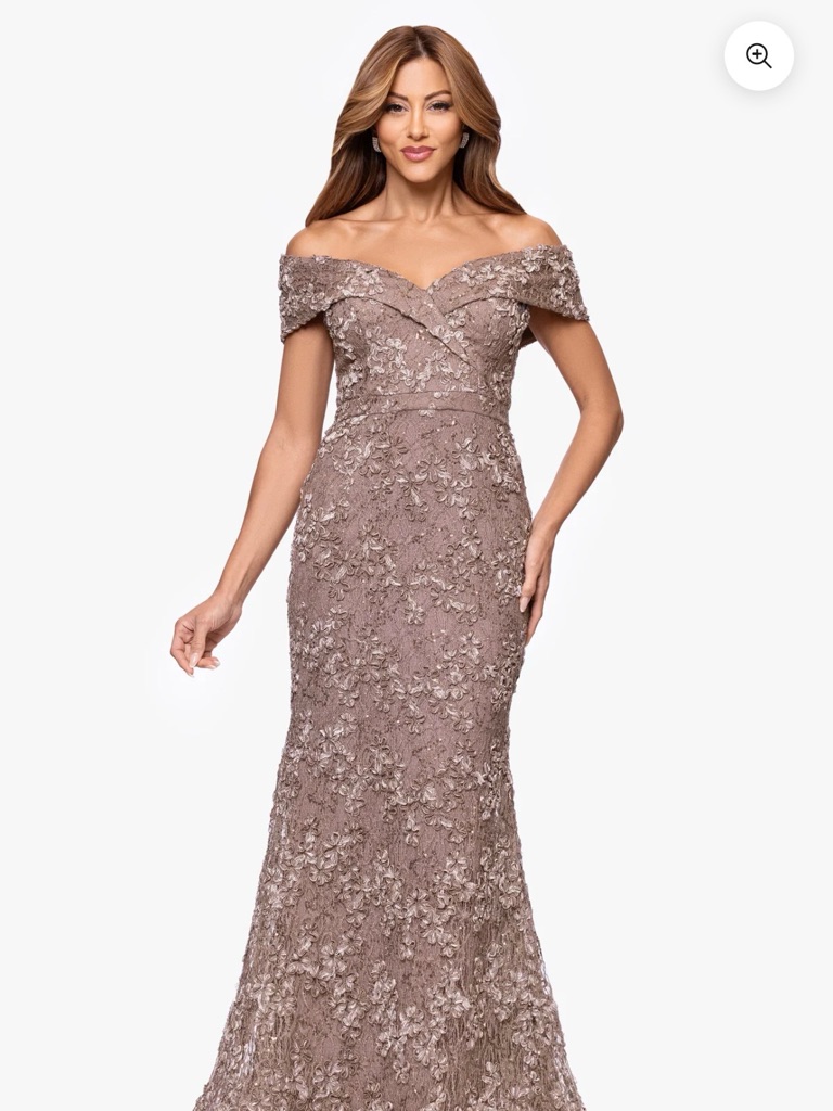 Xscape One-Shoulder Embroidered Evening Gown In Taupe